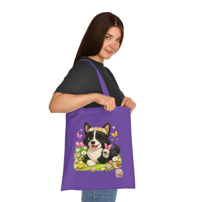 Tote Bag Nikita Lente – Katoenen Tas met Hond & Bloemen | Lavender | Creatieve Aap