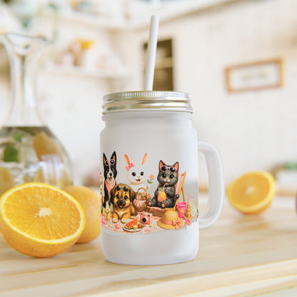 Zomer Mood Mason Jar met Rietje – Creatieve Aap Zomer Drinkglas 350 ml