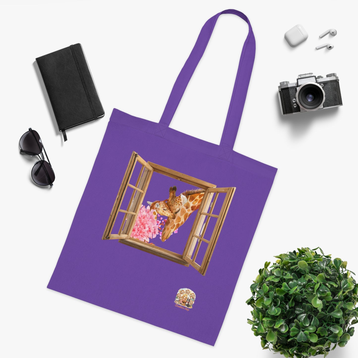 Giraffe Lente Tote Bag – Katoenen Shopper met Bloemen | Lavender & White | Lente 2026