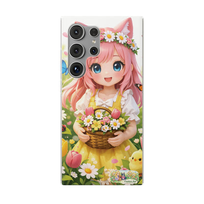 Lente Girl Telefoonhoesje – Kawaii Anime Bloemen Design – Transparante Flexi Case – iPhone & Samsung Galaxy – Creatieve Aap Lente 2026