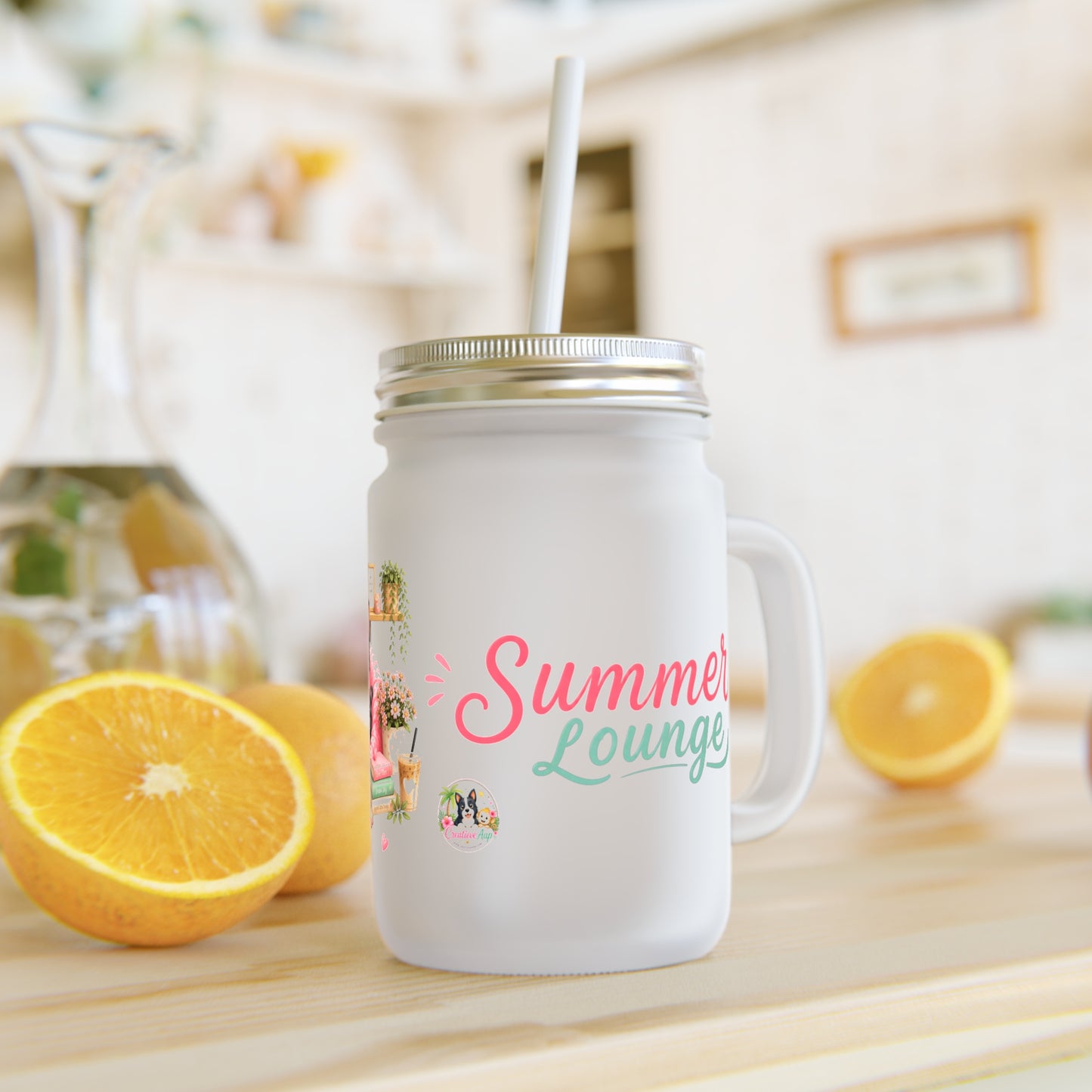 Summer Lounge Shelby Mason Jar met Rietje – Creatieve Aap Drinkglas 350 ml