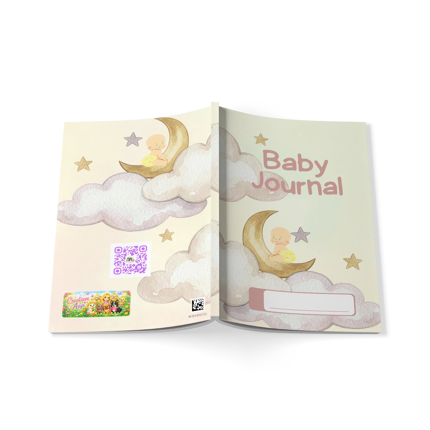 Baby Journal A5 Notitieboek – Baby Maan & Wolkjes – Gelinieerd – 150 Pagina's