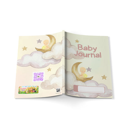Baby Journal A5 Notitieboek – Baby Maan & Wolkjes – Gelinieerd – 150 Pagina's