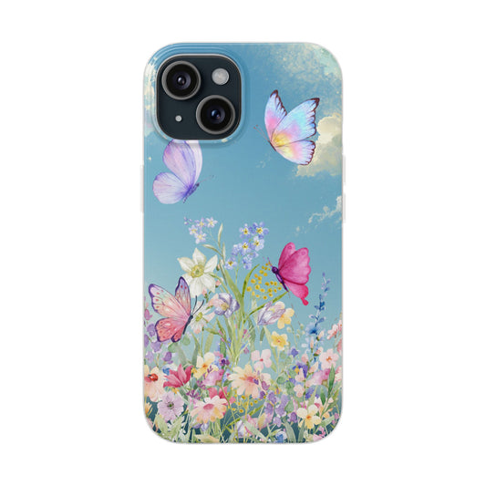 Butterfly Bloom Telefoonhoesje – Lente Bloemen & Vlinders Design – Transparante Flexi Case – iPhone & Samsung Galaxy – Creatieve Aap