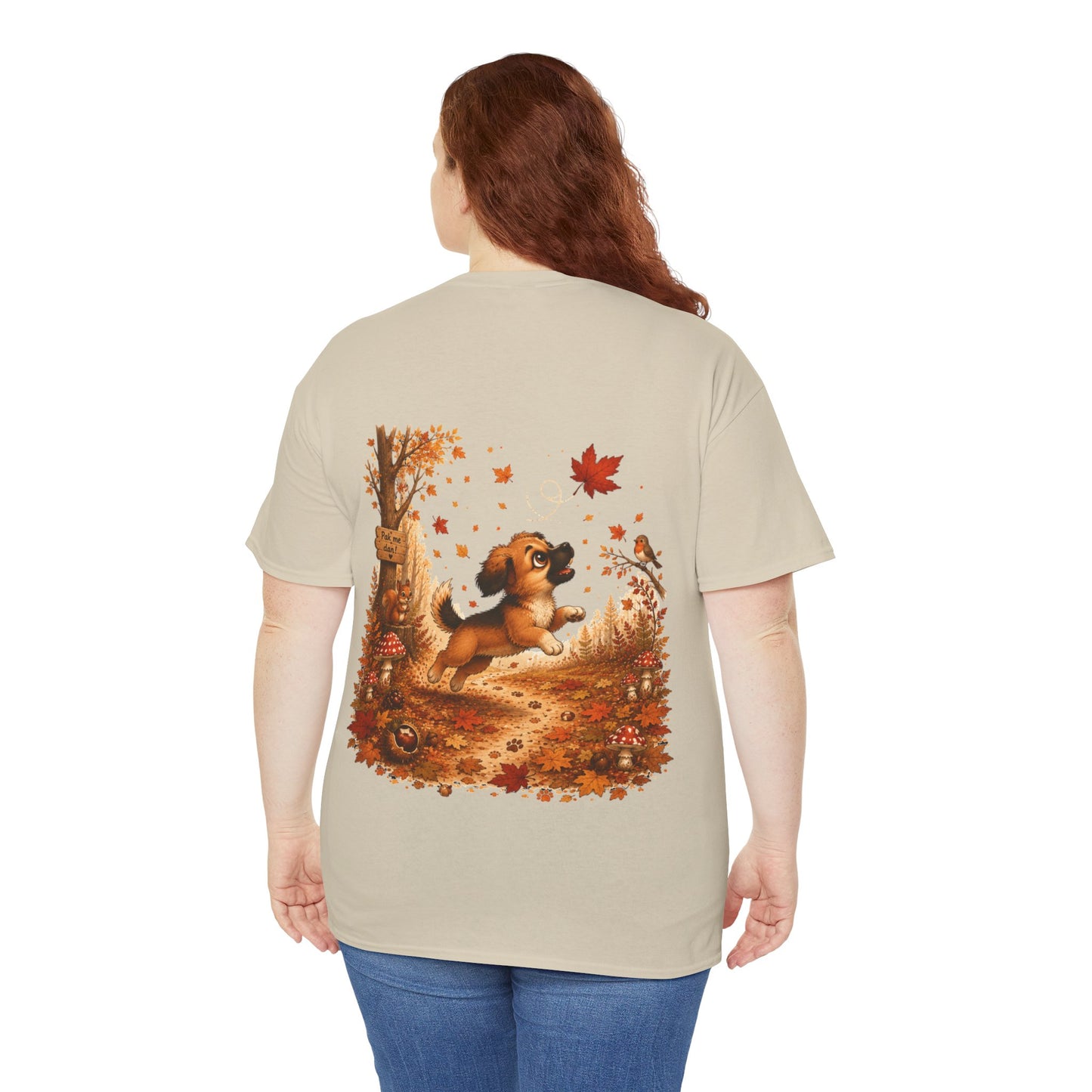 Novi Leaf Chaser Herfst T-Shirt – Unisex Dubbelzijdig Bedrukt | Schattig Herfst Honden Shirt | Gildan 5000