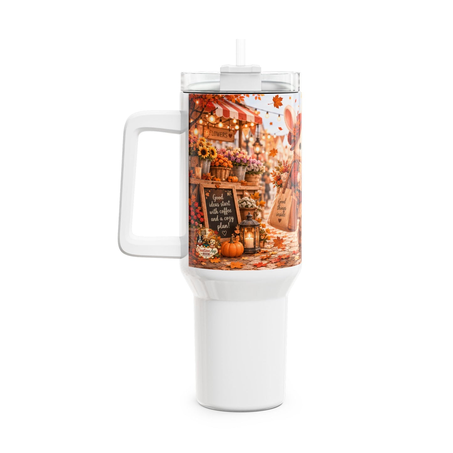 Maggie Planner Onderweg Herfst Tumbler 1,18 Liter | Dubbelwandige RVS Thermobeker met Rietje | Creatieve Aap