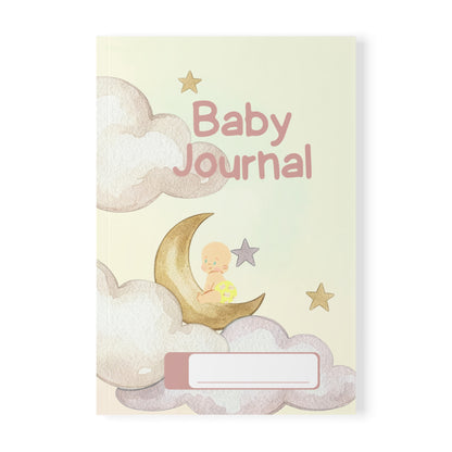 Baby Journal A5 Notitieboek – Baby Maan & Wolkjes – Gelinieerd – 150 Pagina's