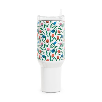 Tulpen Regen Tumbler 1200 ml – RVS Thermosbeker met Handvat – Dubbelwandig Geïsoleerd – Creatieve Aap Lente Collectie 2026