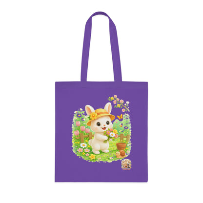 Tote Bag Maggie Lente – Katoenen Tas met Konijn & Bloemen | Lavender & Lime | Creatieve Aap
