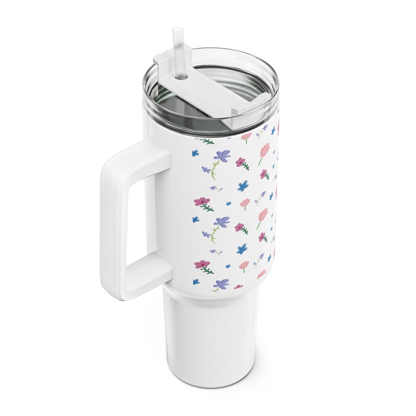Fleurige Bloemen Tumbler 1200 ML – RVS Thermosbeker met Handvat – Dubbelwandig Geïsoleerd – Lente Collectie Creatieve Aap