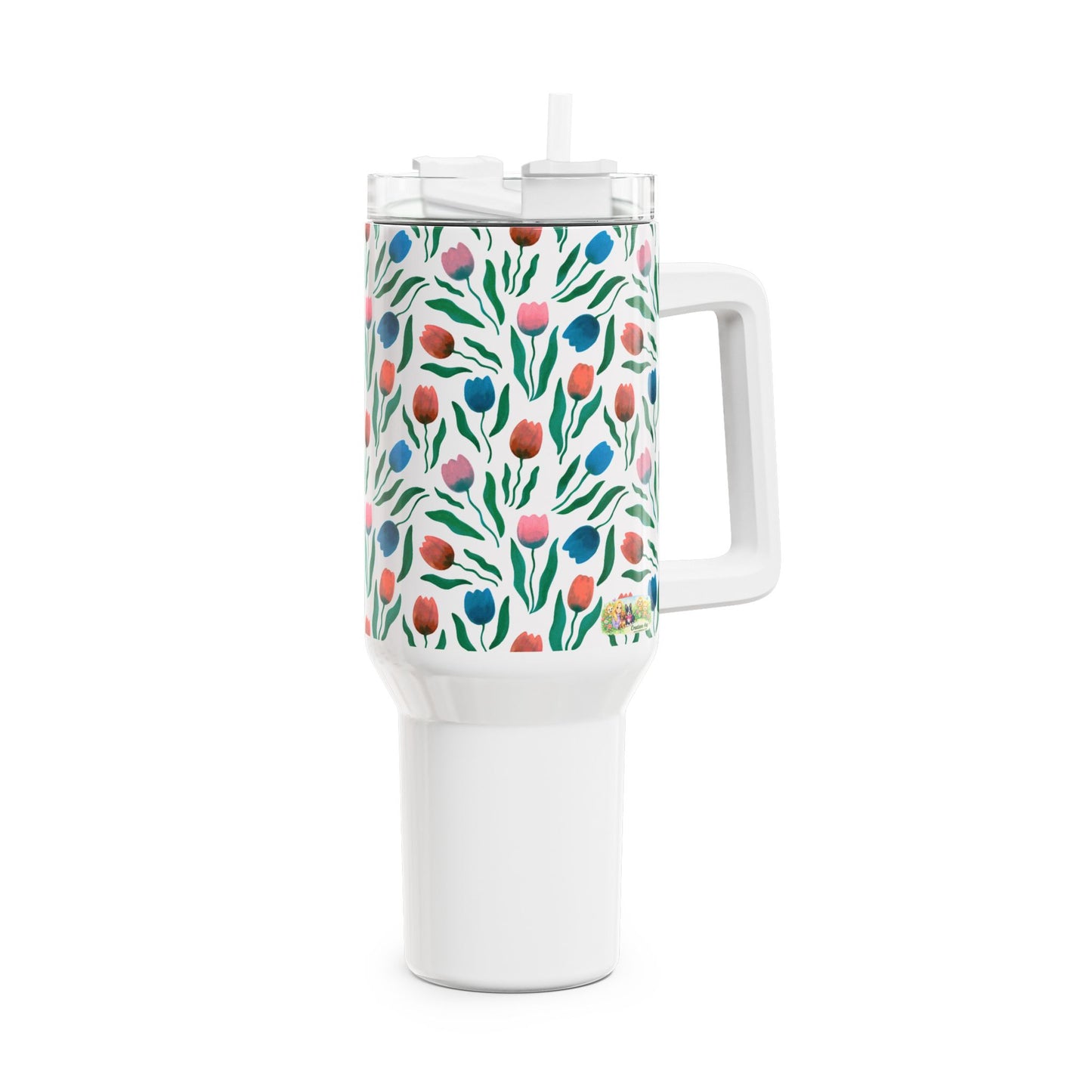 Tulpen Regen Tumbler 1200 ml – RVS Thermosbeker met Handvat – Dubbelwandig Geïsoleerd – Creatieve Aap Lente Collectie 2026