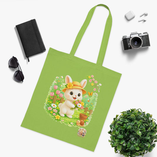 Tote Bag Maggie Lente – Katoenen Tas met Konijn & Bloemen | Lavender & Lime | Creatieve Aap