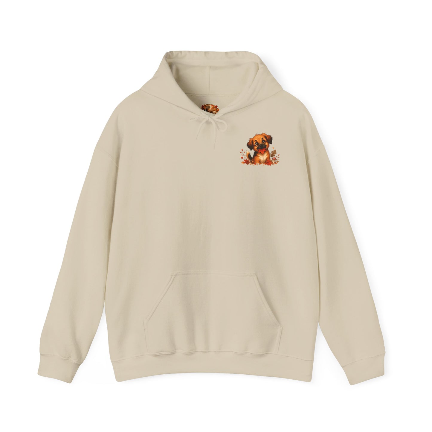 Novi Leaf Chaser Puppy Hoodie – Unisex Herfst Hoodie | Speelse Puppy Design | Gildan 18500