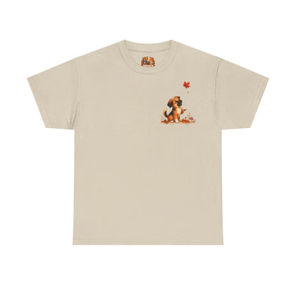 Novi Leaf Chaser Herfst T-Shirt – Unisex Dubbelzijdig Bedrukt | Schattig Herfst Honden Shirt | Gildan 5000