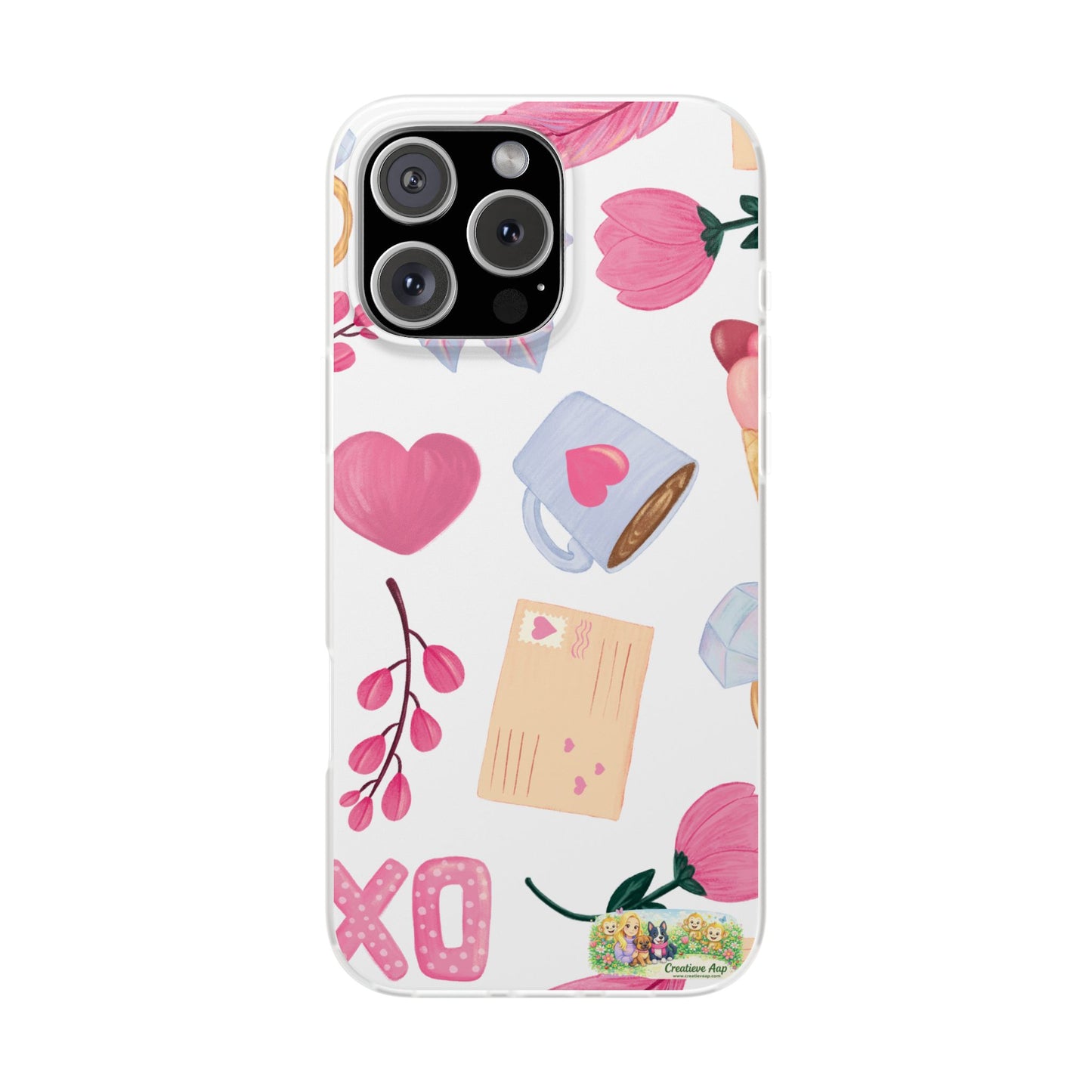 XO Telefoonhoesje – Hartjes & Lieve Post Illustratie – Transparante Flexi Case – iPhone & Samsung Galaxy