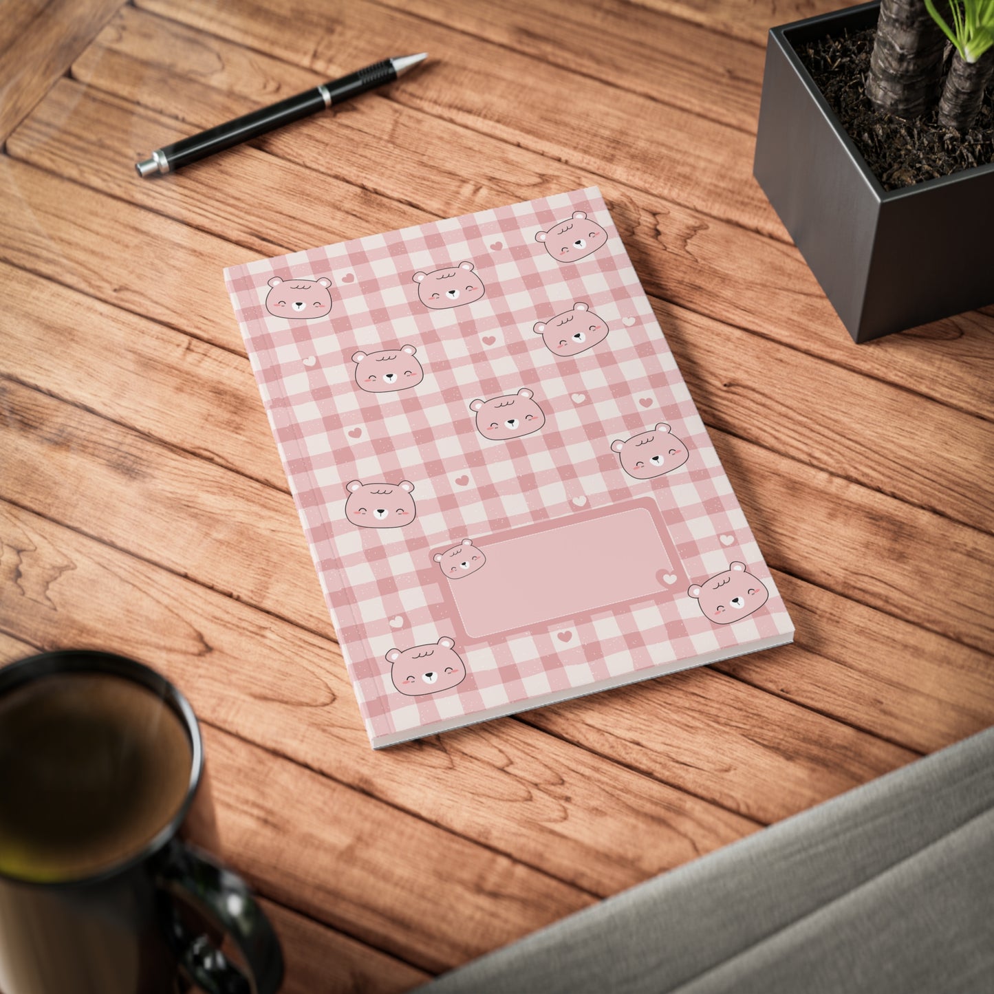 Kawaii Beren A5 Notitieboek – Roze Geruit – Gelinieerd – 150 Pagina's