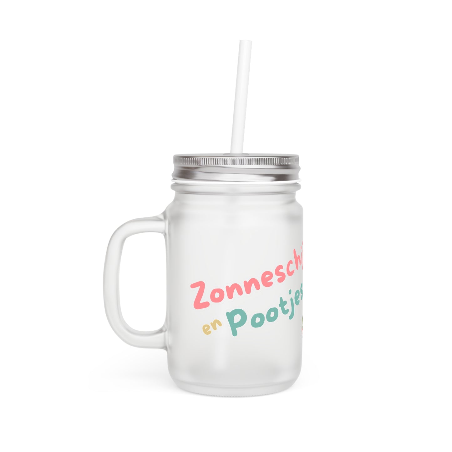 Zonneschijn en Pootjes Mason Jar met Rietje – Novi Zomer Drinkglas 350 ml