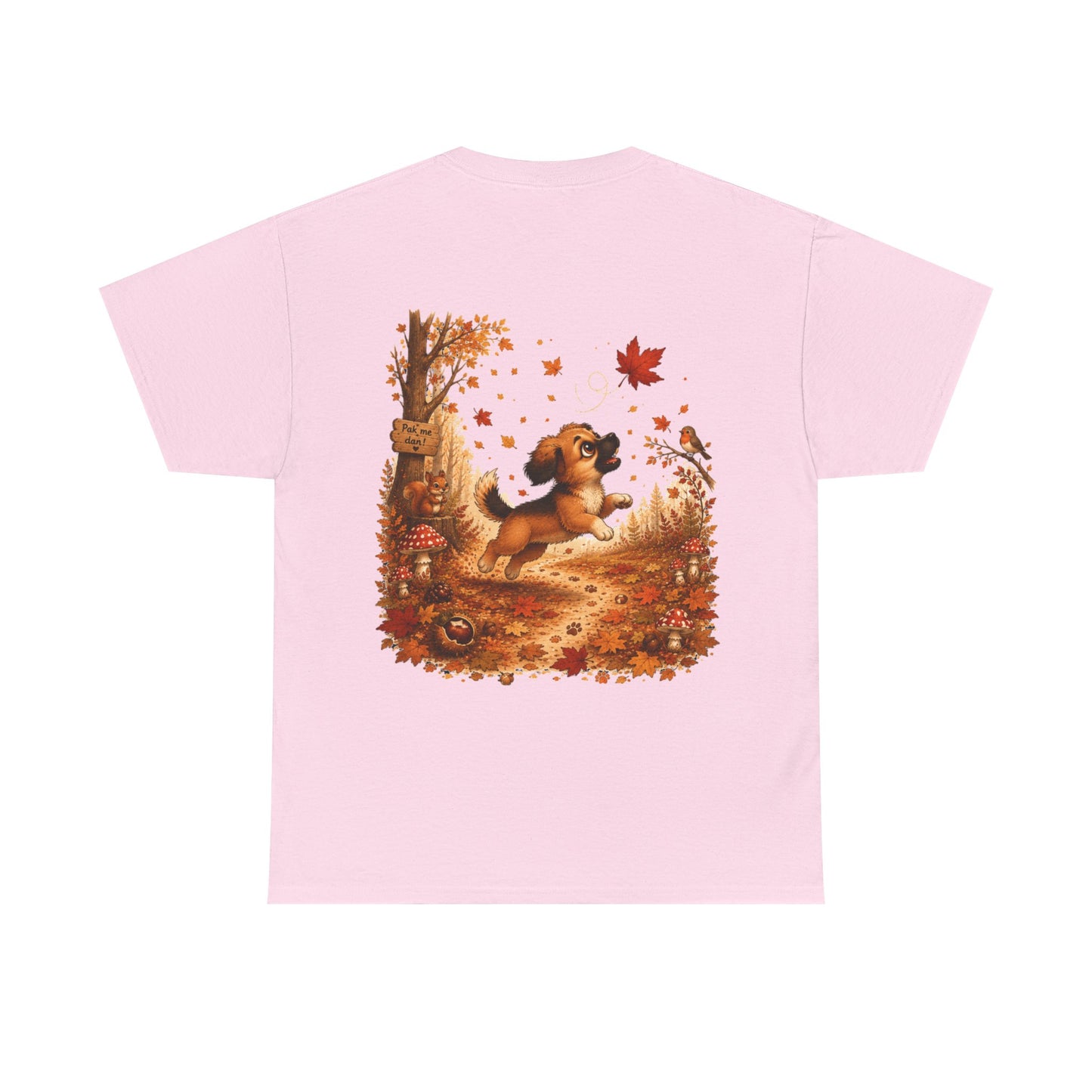 Novi Leaf Chaser Herfst T-Shirt – Unisex Dubbelzijdig Bedrukt | Schattig Herfst Honden Shirt | Gildan 5000