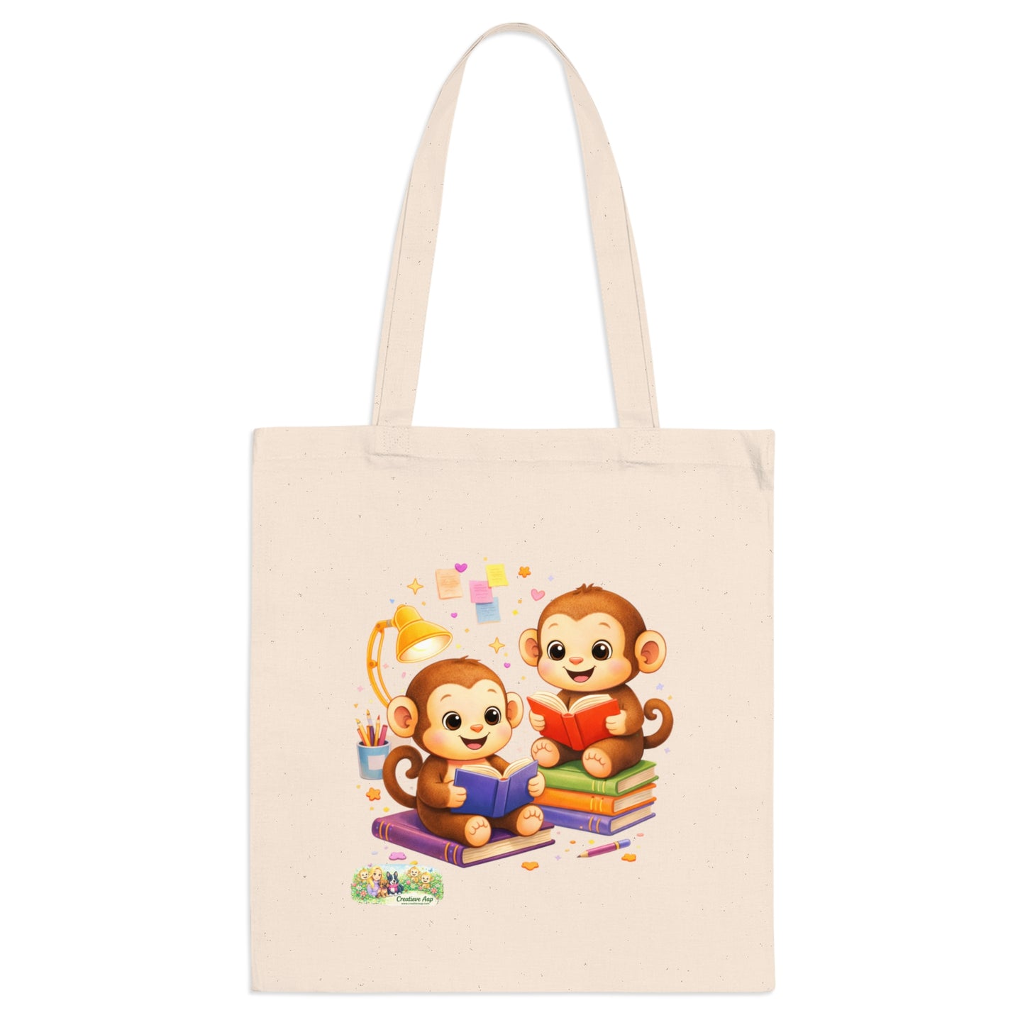 Canvas Tote Bag Creatieve Apen – Boekenliefhebber Tas