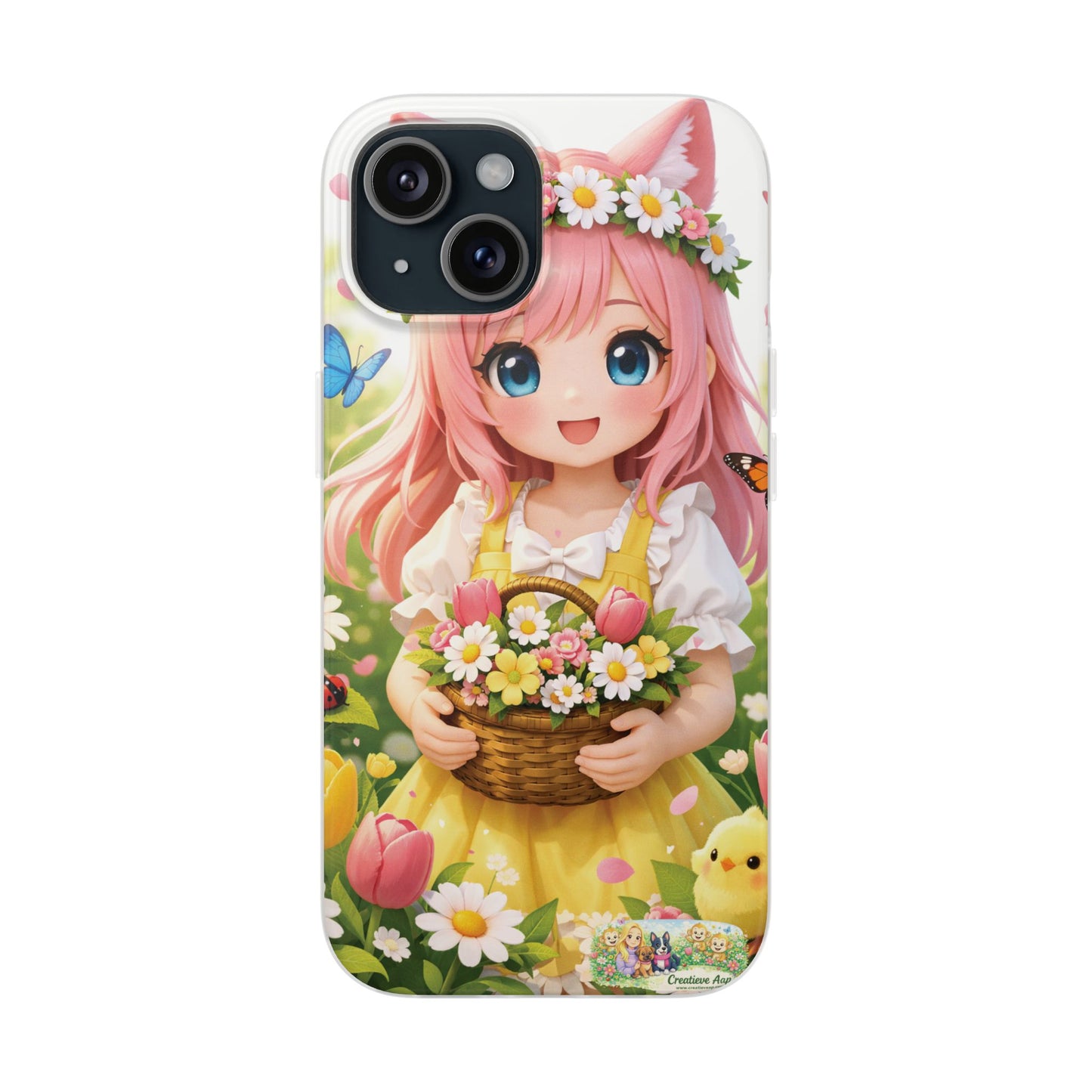 Lente Girl Telefoonhoesje – Kawaii Anime Bloemen Design – Transparante Flexi Case – iPhone & Samsung Galaxy – Creatieve Aap Lente 2026