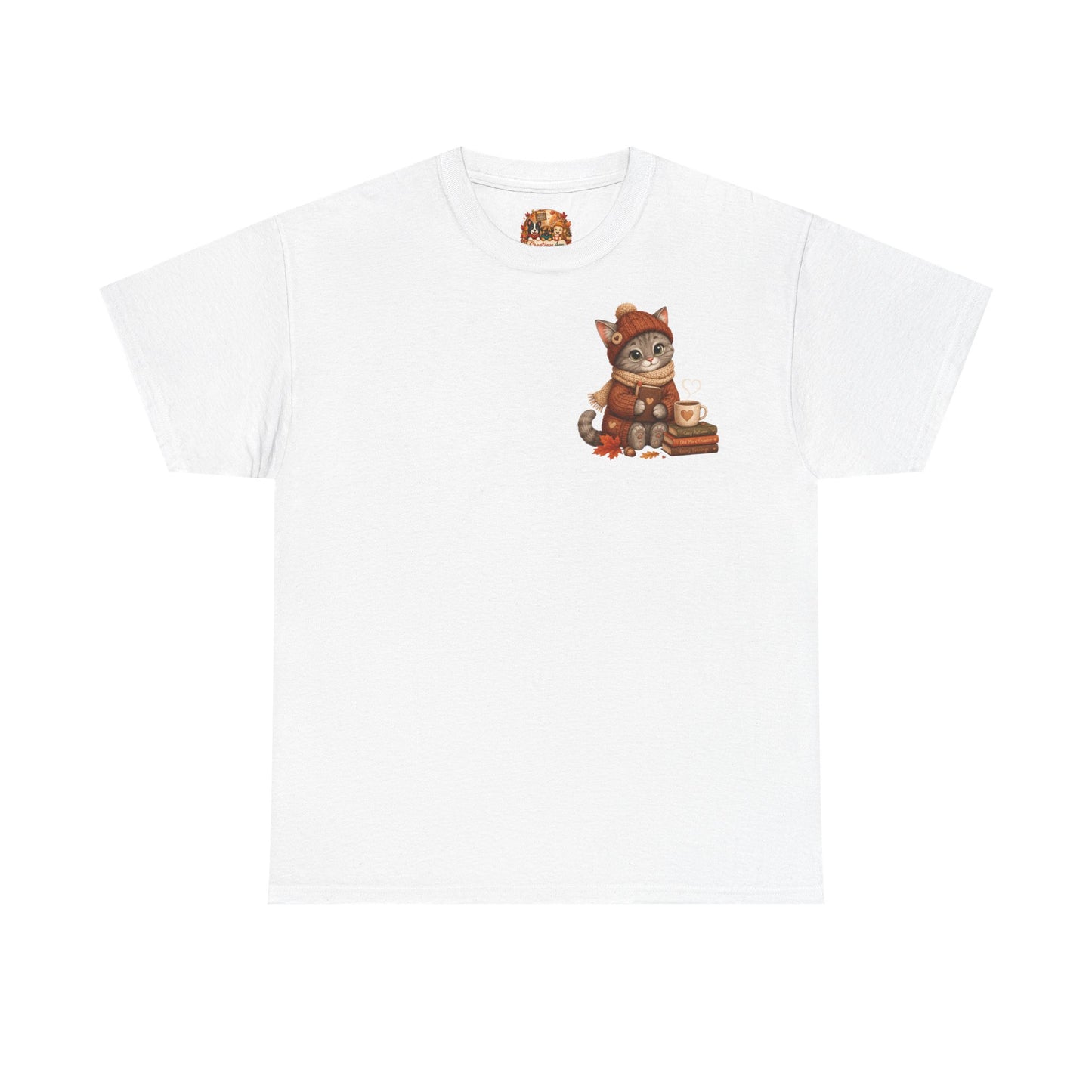 Shelby Cozy Reading Café Herfst T-Shirt – Unisex Dubbelzijdig Bedrukt | Cozy Kat Shirt | Gildan 5000