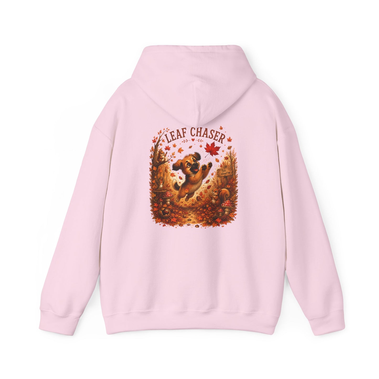 Novi Leaf Chaser Puppy Hoodie – Unisex Herfst Hoodie | Speelse Puppy Design | Gildan 18500