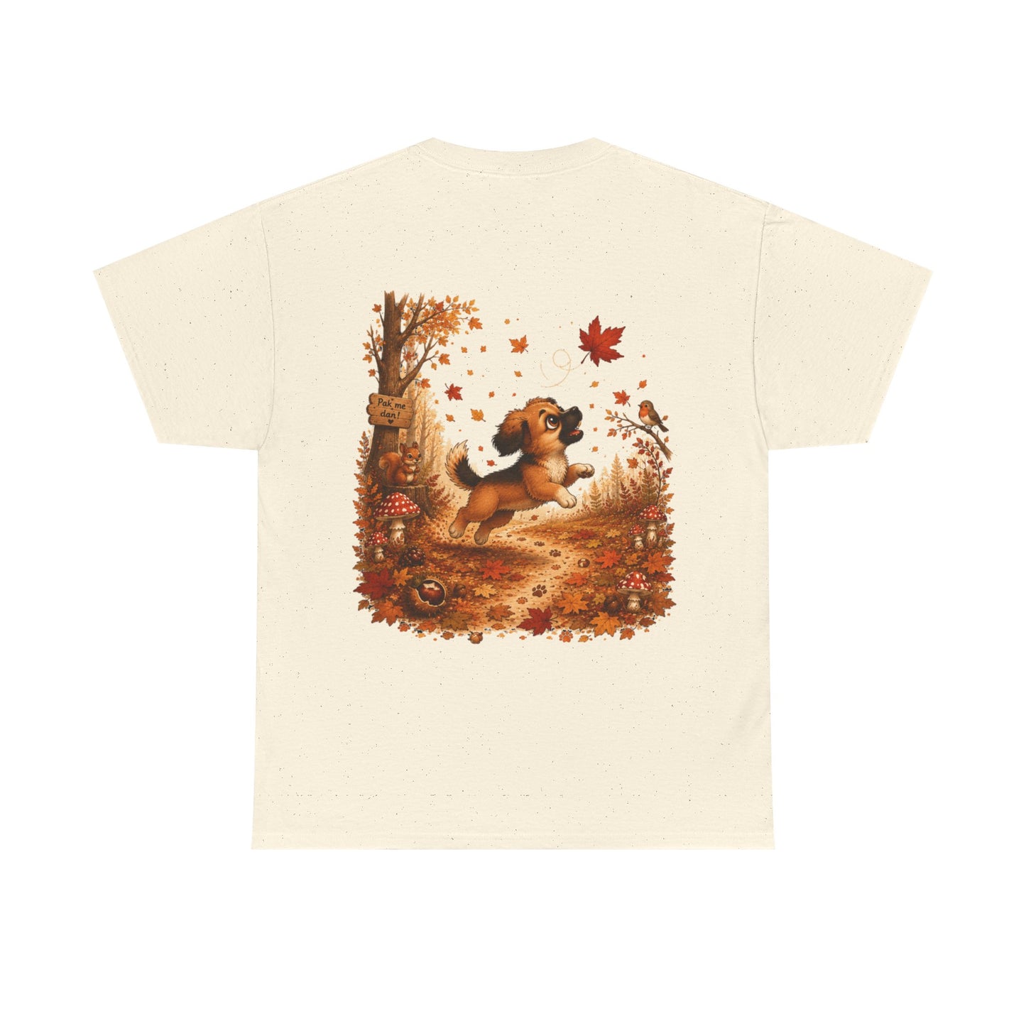 Novi Leaf Chaser Herfst T-Shirt – Unisex Dubbelzijdig Bedrukt | Schattig Herfst Honden Shirt | Gildan 5000