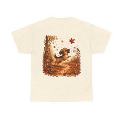 Novi Leaf Chaser Herfst T-Shirt – Unisex Dubbelzijdig Bedrukt | Schattig Herfst Honden Shirt | Gildan 5000