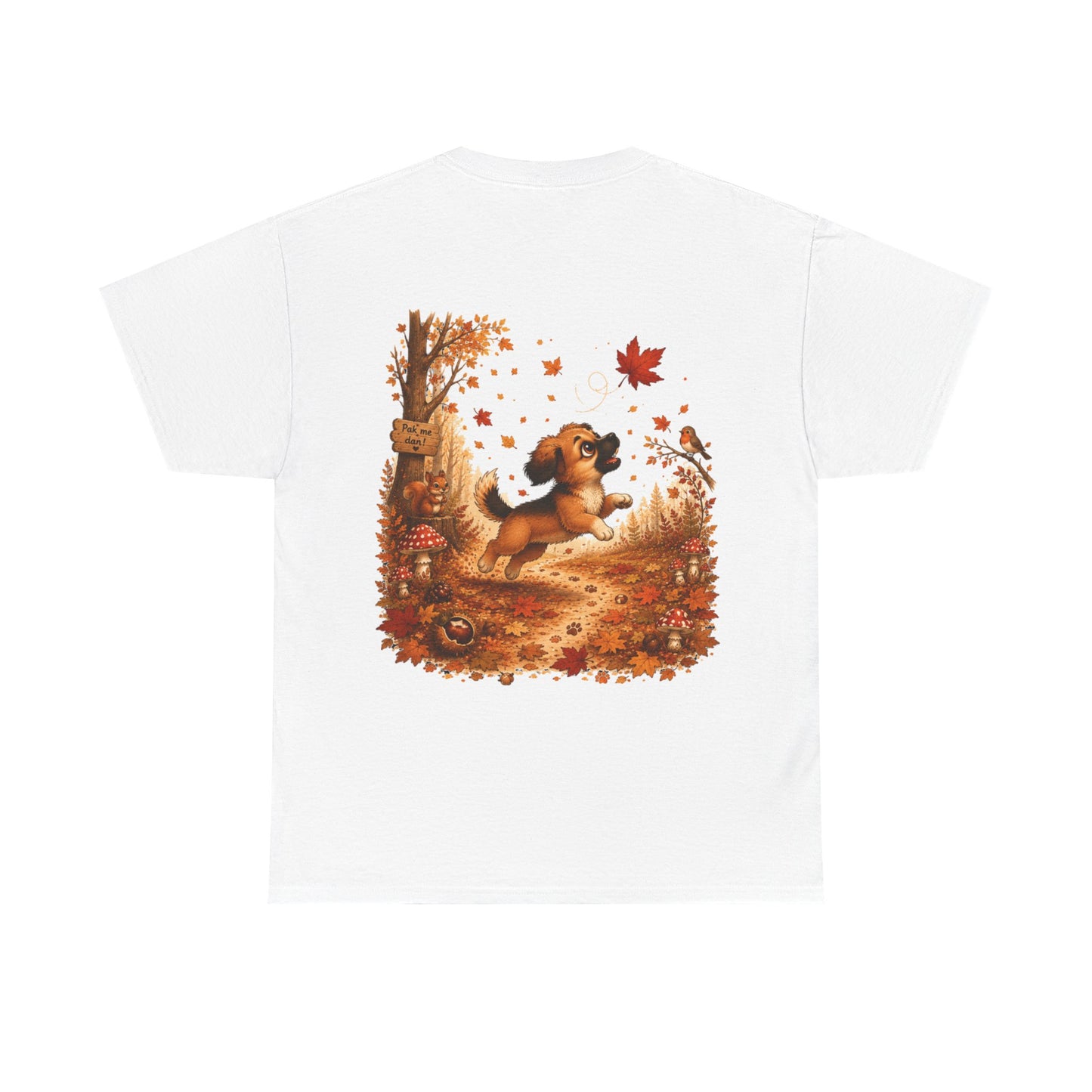 Novi Leaf Chaser Herfst T-Shirt – Unisex Dubbelzijdig Bedrukt | Schattig Herfst Honden Shirt | Gildan 5000