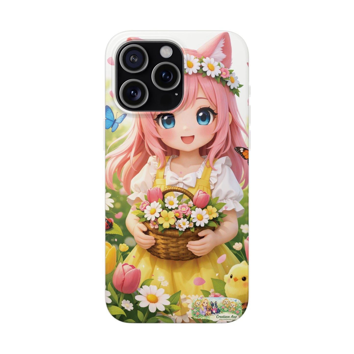 Lente Girl Telefoonhoesje – Kawaii Anime Bloemen Design – Transparante Flexi Case – iPhone & Samsung Galaxy – Creatieve Aap Lente 2026