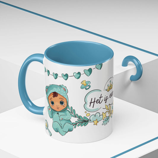 Geboorte Mok – Het is een Prins – Keramische Mok 330 ml – Blauwe Binnenkant - Creatieve Aap