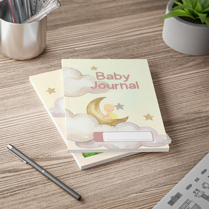 Baby Journal A5 Notitieboek – Baby Maan & Wolkjes – Gelinieerd – 150 Pagina's
