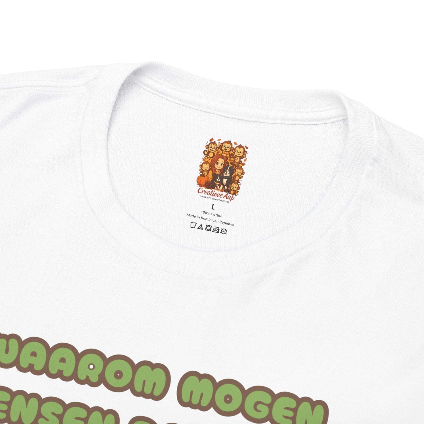 shirt 5 kleuren dom mensen humor wit binnenkant nek branding label Creatieve Aap