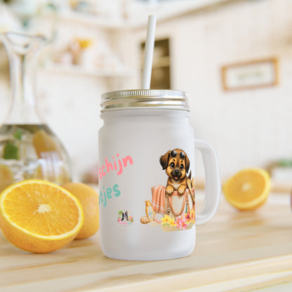 Zonneschijn en Pootjes Mason Jar met Rietje – Novi Zomer Drinkglas 350 ml