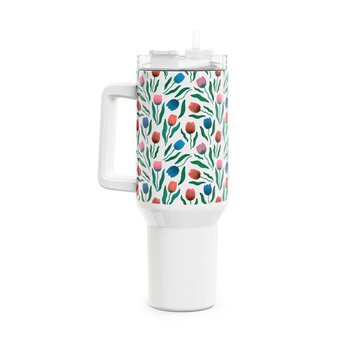 Tulpen Regen Tumbler 1200 ml – RVS Thermosbeker met Handvat – Dubbelwandig Geïsoleerd – Creatieve Aap Lente Collectie 2026