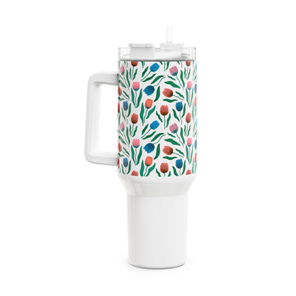 Tulpen Regen Tumbler 1200 ml – RVS Thermosbeker met Handvat – Dubbelwandig Geïsoleerd – Creatieve Aap Lente Collectie 2026
