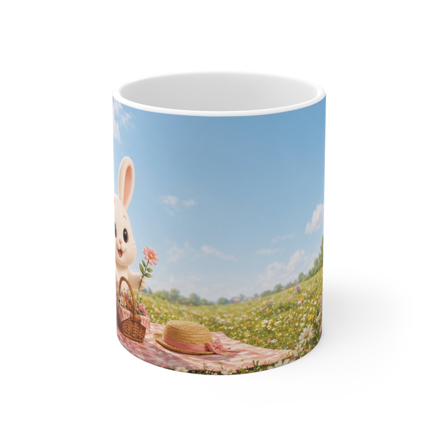 Maggie Zomer Mok – Kawaii Picknick Konijn Beker 330ml | Bloemen & Zonnige Vibes