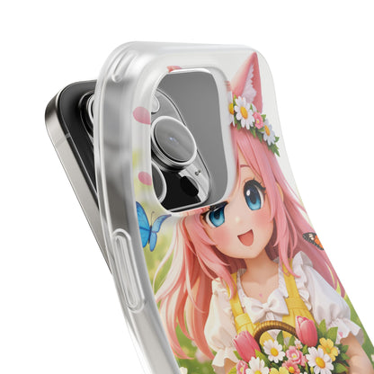 Lente Girl Telefoonhoesje – Kawaii Anime Bloemen Design – Transparante Flexi Case – iPhone & Samsung Galaxy – Creatieve Aap Lente 2026