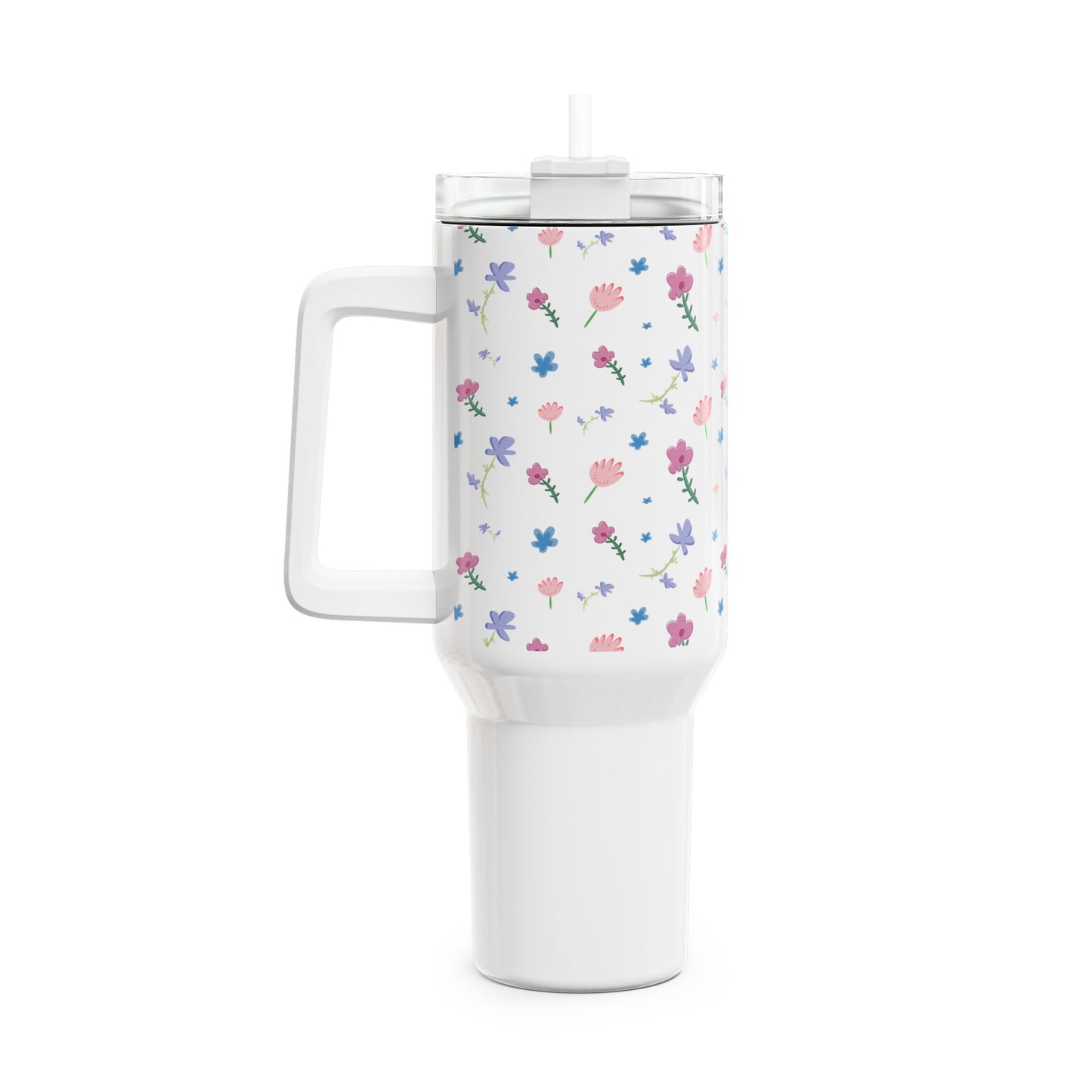 Fleurige Bloemen Tumbler 1200 ML – RVS Thermosbeker met Handvat – Dubbelwandig Geïsoleerd – Lente Collectie Creatieve Aap