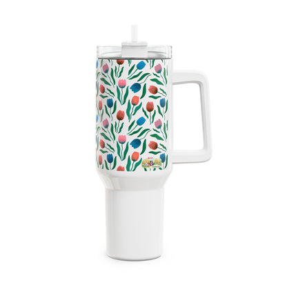 Tulpen Regen Tumbler 1200 ml – RVS Thermosbeker met Handvat – Dubbelwandig Geïsoleerd – Creatieve Aap Lente Collectie 2026