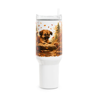 Novi Leaf Chaser Herfst Tumbler 1,18 Liter | Dubbelwandige RVS Thermobeker met Rietje | Creatieve Aap