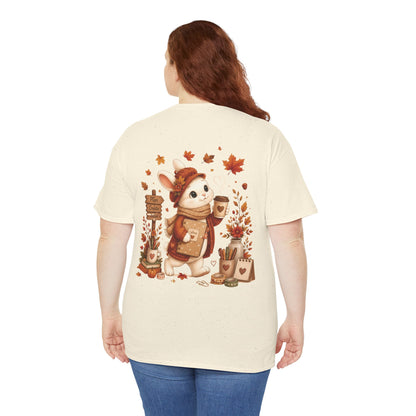 Maggie Cozy Planning Herfst T-Shirt – Dubbelzijdig Bedrukt | Unisex Heavy Cotton Shirt | Herfst Konijn