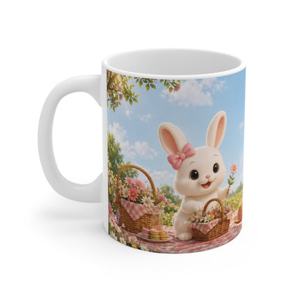 Maggie Zomer Mok – Kawaii Picknick Konijn Beker 330ml | Bloemen & Zonnige Vibes