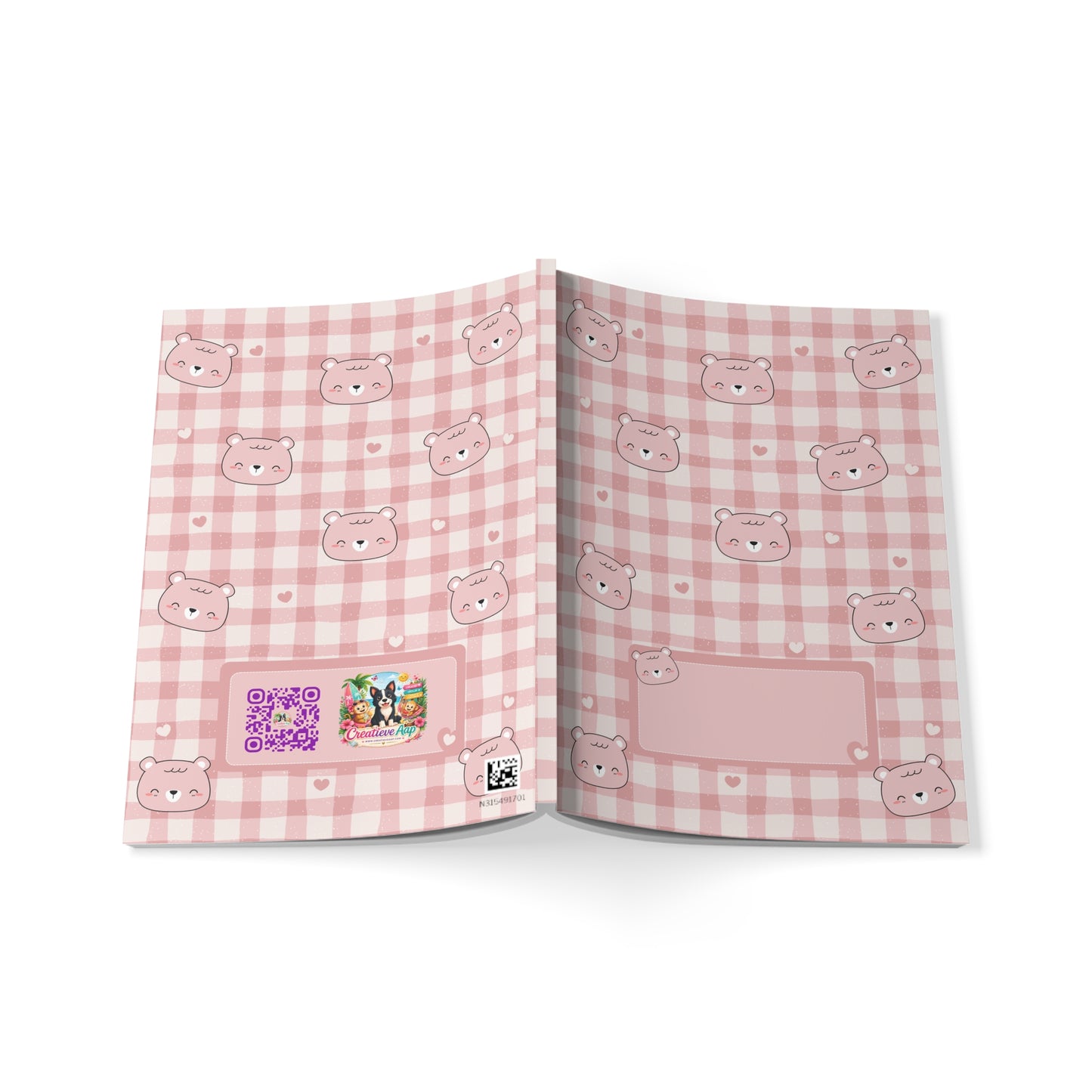 Kawaii Beren A5 Notitieboek – Roze Geruit – Gelinieerd – 150 Pagina's
