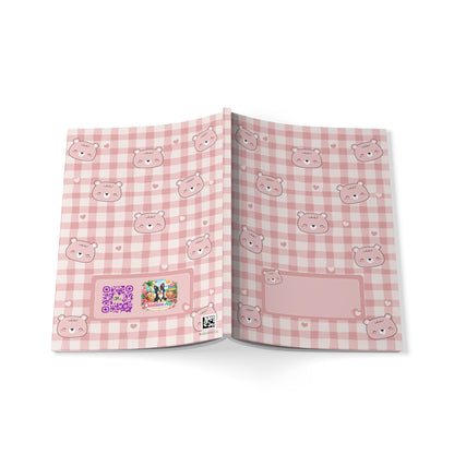 Kawaii Beren A5 Notitieboek – Roze Geruit – Gelinieerd – 150 Pagina's