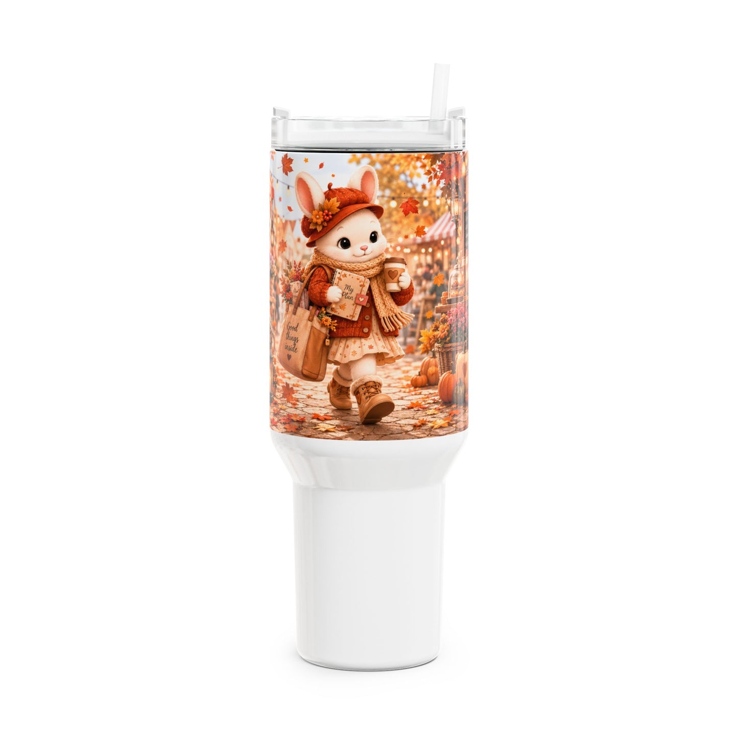 Maggie Planner Onderweg Herfst Tumbler 1,18 Liter | Dubbelwandige RVS Thermobeker met Rietje | Creatieve Aap