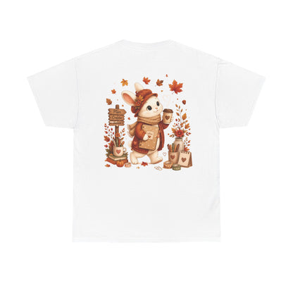 Maggie Cozy Planning Herfst T-Shirt – Dubbelzijdig Bedrukt | Unisex Heavy Cotton Shirt | Herfst Konijn