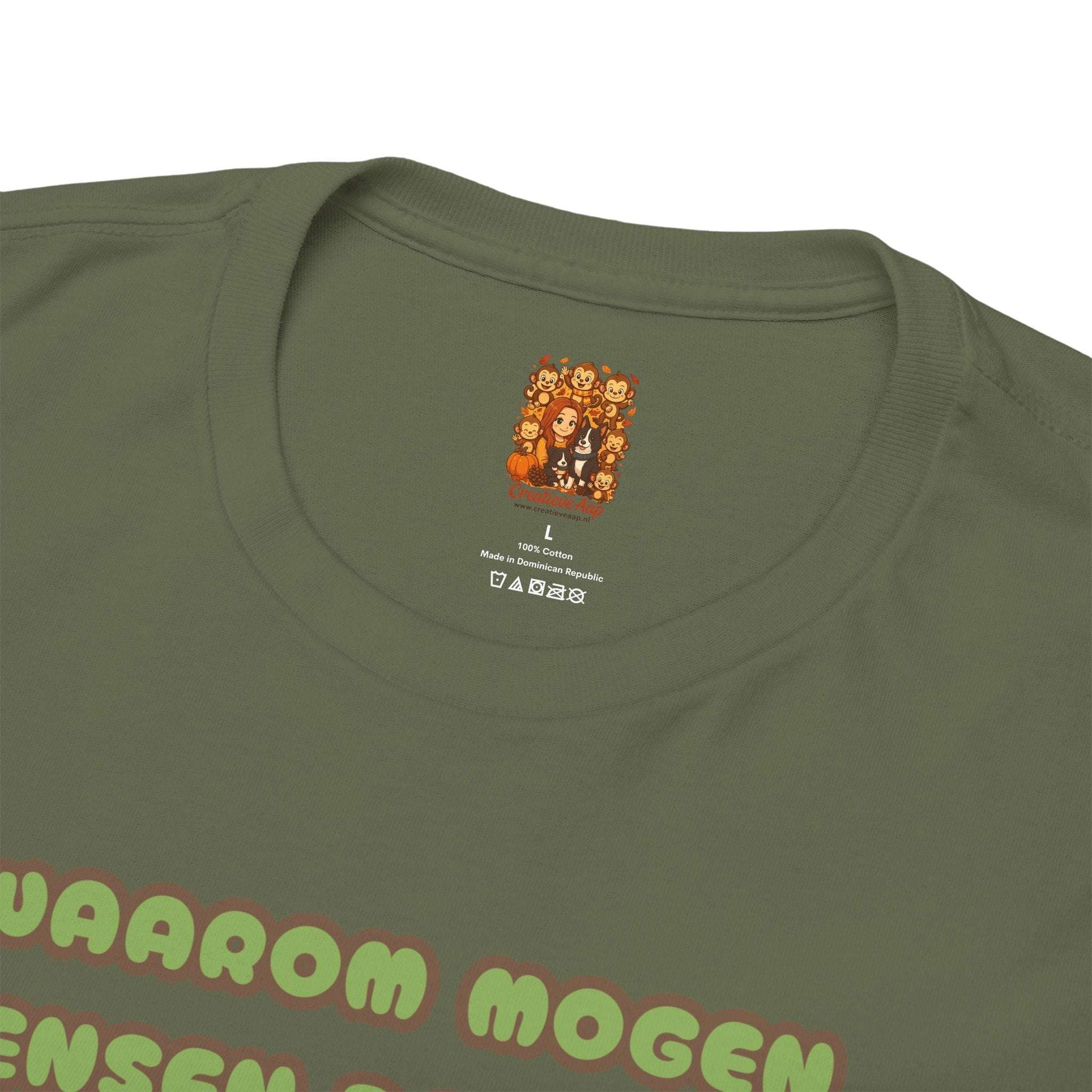 shirt 5 kleuren dom mensen humor Military Green binnenkant nek branding label Creatieve Aap