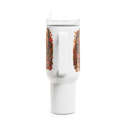 Novi Leaf Chaser Herfst Tumbler 1,18 Liter | Dubbelwandige RVS Thermobeker met Rietje | Creatieve Aap