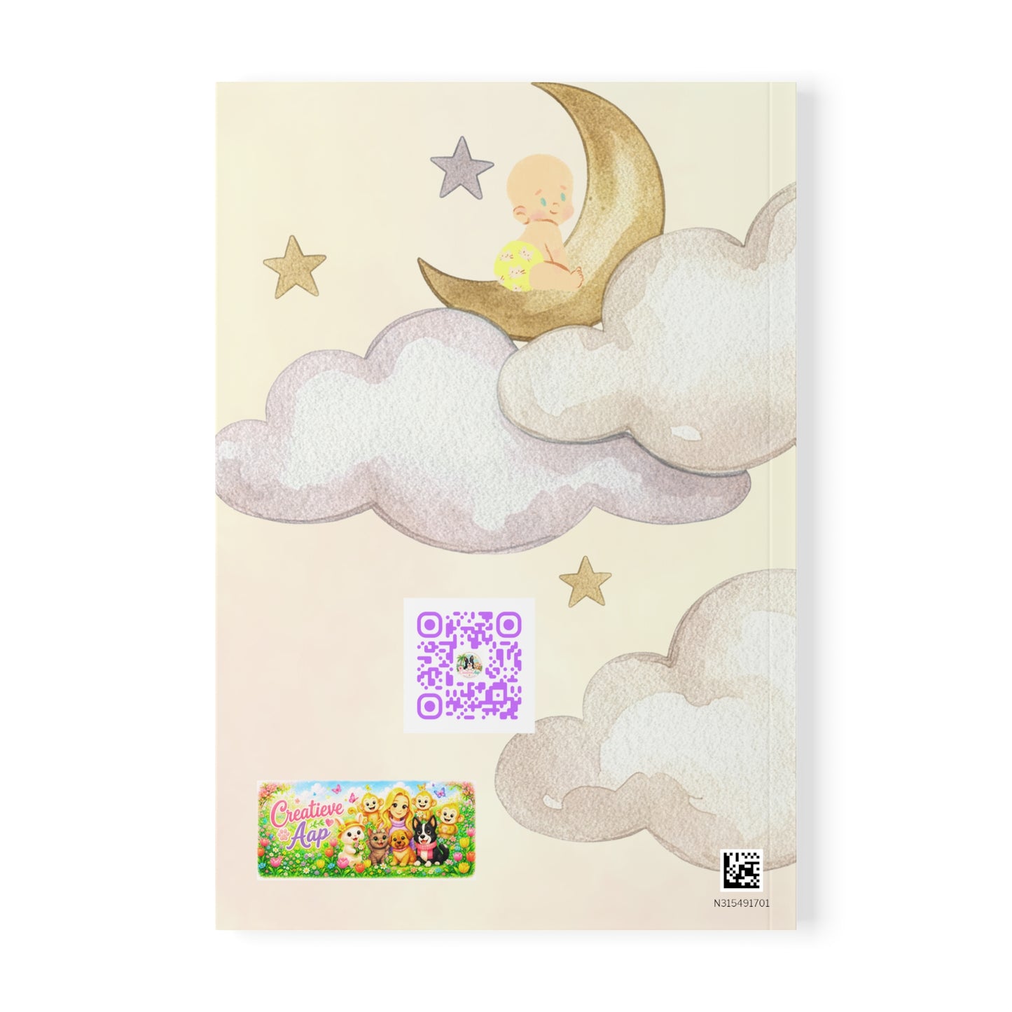 Baby Journal A5 Notitieboek – Baby Maan & Wolkjes – Gelinieerd – 150 Pagina's